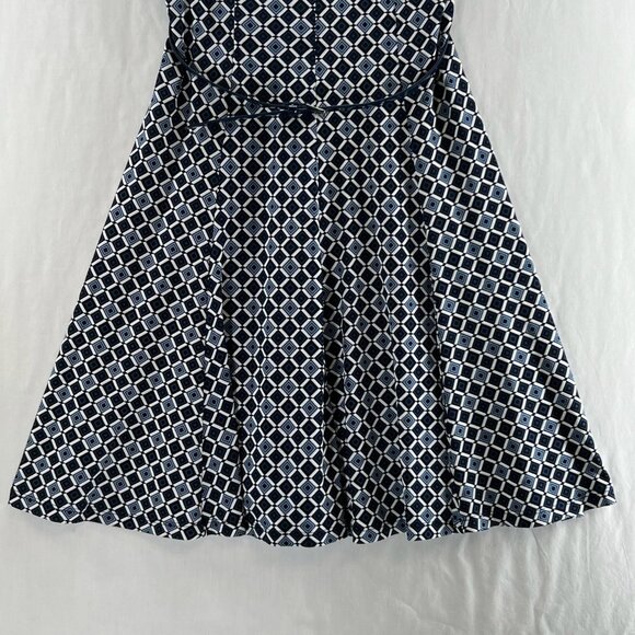 Jessica Howard Dress Women 4P Cap Sleeve Geometric Print Belted A-Line Navy Blue - Picture 5 of 12